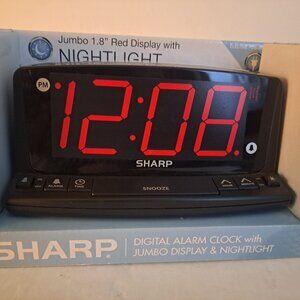 Sharp Digital Alarm Clock w/ Large Red Display 7" x 3.75"
